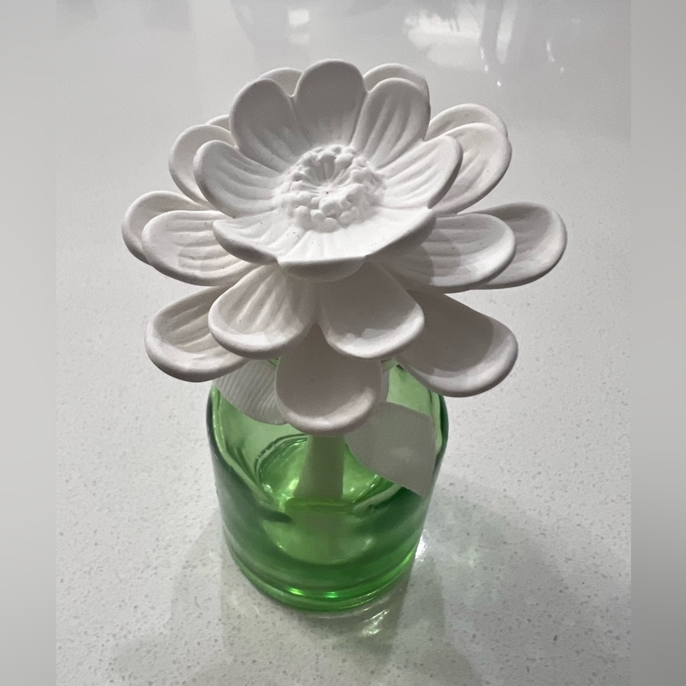 Blossom Floral Porcelain Diffuser Green‎ Glass Jar White Flower Empty